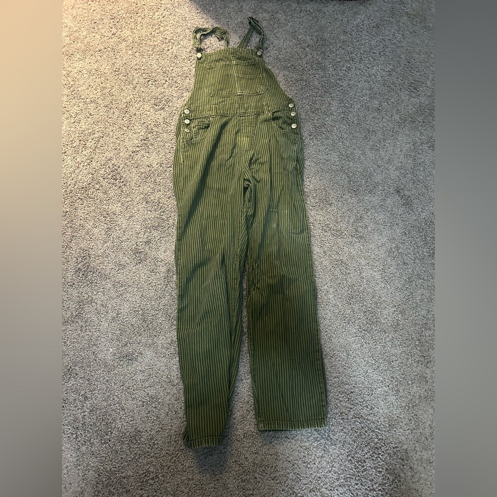 Free People Stripped Green Overalls